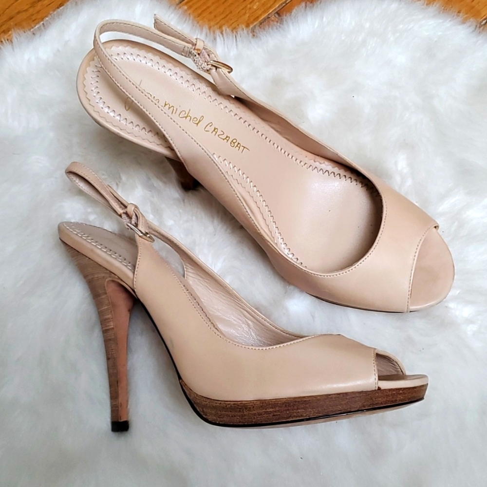 Jean Michel Cazabat Leather Peep Toe Slingback Stilletos EU Size 40/US S…